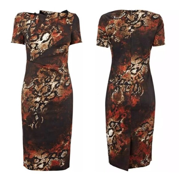 Karen Millen Python Print Asymmetrical Neckline Short Sleeve Sheath Dress Size 4 - Picture 6 of 16